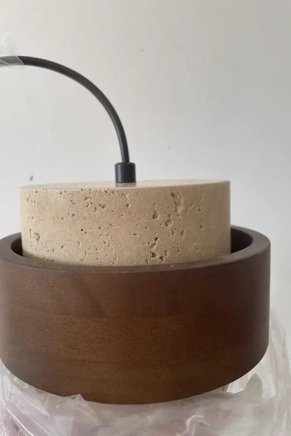 Travero Pull Wall Light – Travertine Stone & Wood LED Lamp | Scandinavian Ambient Lighting | Natural Interior Elegance