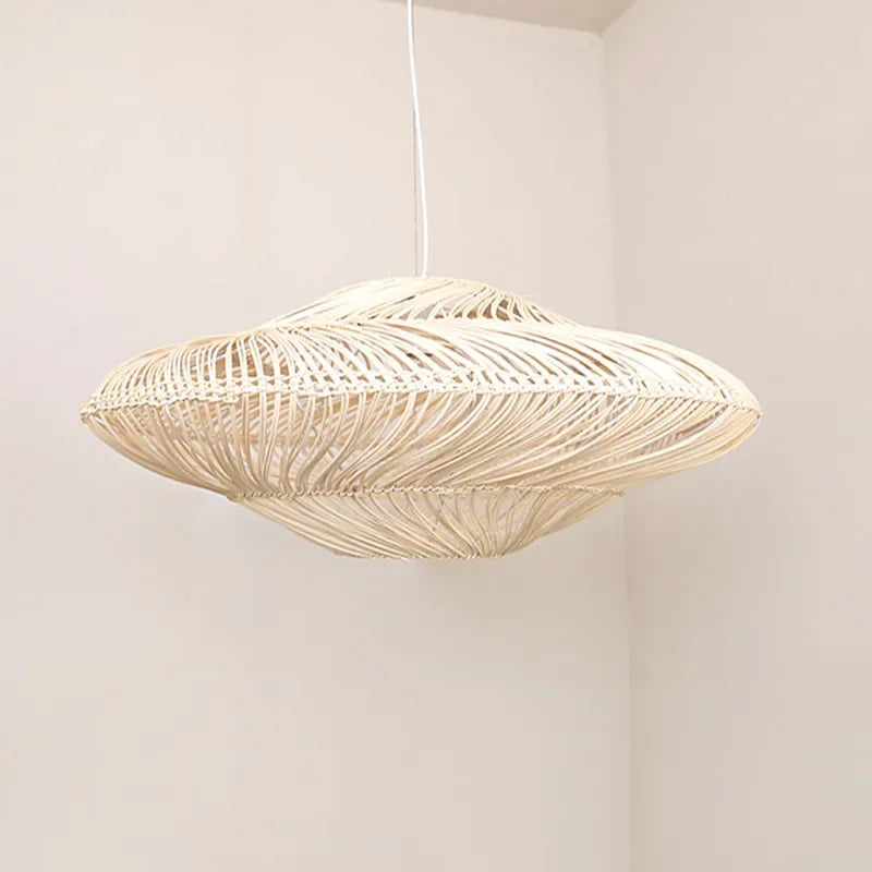 AetherRattan Pendant Light – Wabi-Sabi Rattan Ceiling Lamp | Japanese Nordic UFO Lighting for Elegant Interiors