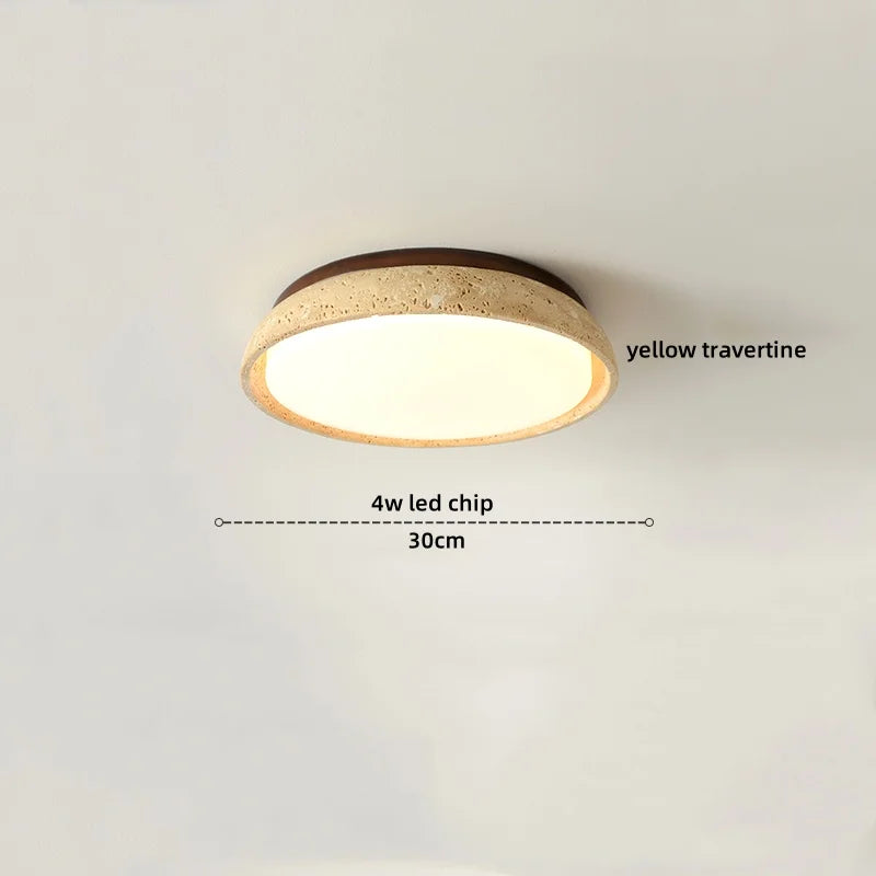 Travero Flush Ceiling Light – Wabi-Sabi Travertine Stone Lamp | Minimalist Natural Lighting for Modern Interiors