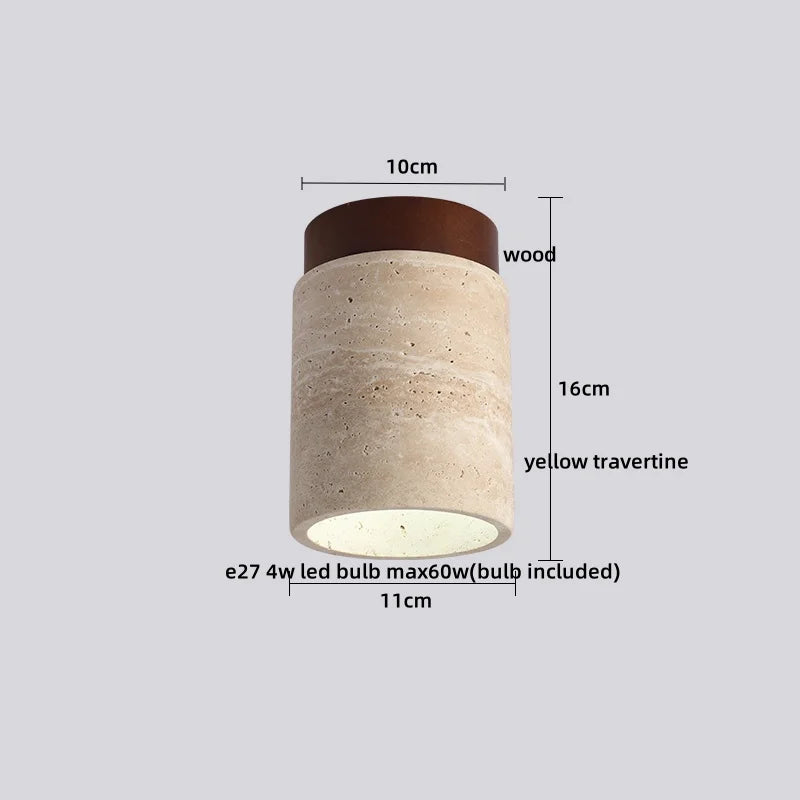 Travero Flush Ceiling Light – Wabi-Sabi Travertine Stone Lamp | Minimalist Natural Lighting for Modern Interiors