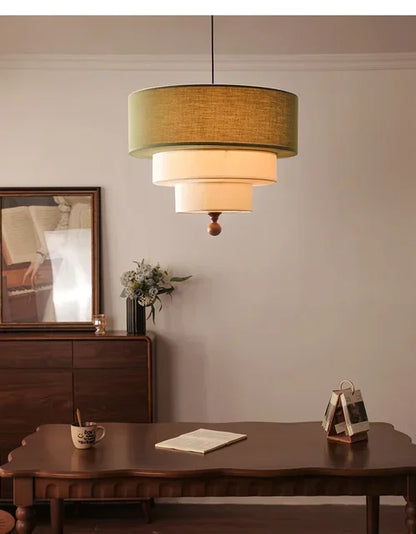 Boho Fabric Pendant Light – Wooden Ceiling Lamp | Warm Ambient Lighting | Rustic Modern Interior Décor