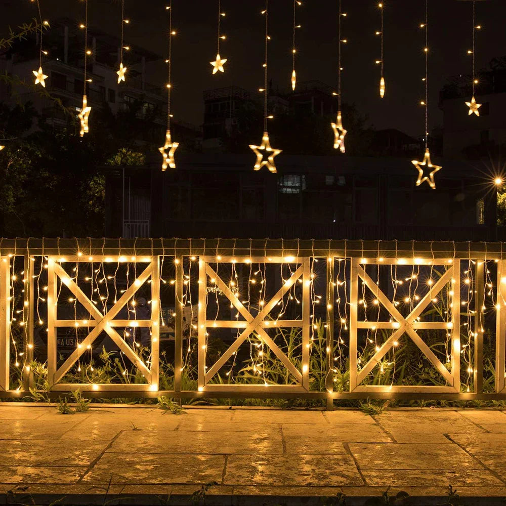 StellaGlow LED Star Icicle Lights – 3.5M Decorative Curtain Lights | Indoor & Outdoor Festive Lighting