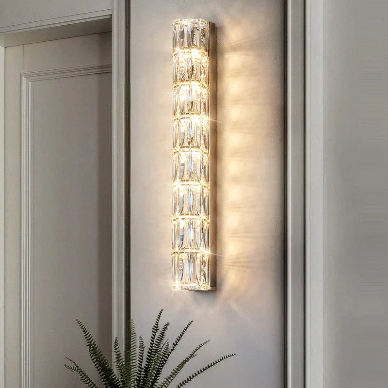 Crystal Luxe LED Wall Light – Stainless Steel Wall Lamp with Clear Glass Shade | Contemporary Ambient Lighting | Elegant Interior Feature