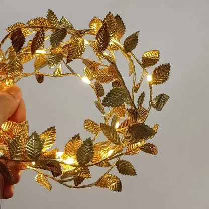 AureaLeaf LED Gold Leaf String Lights – Battery-Powered Decorative Fairy Lights for Home & Festive Celebrations