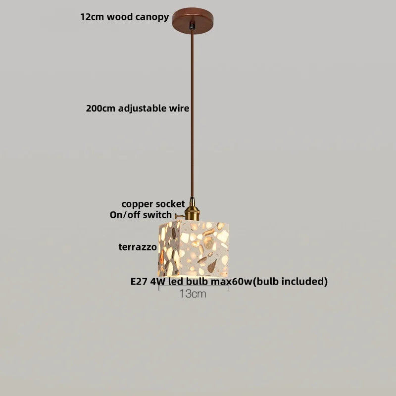 Terrazzo Stone Pendant Light with Copper Detail – Modern LED Ceiling Lamp | Contemporary Designer Lighting