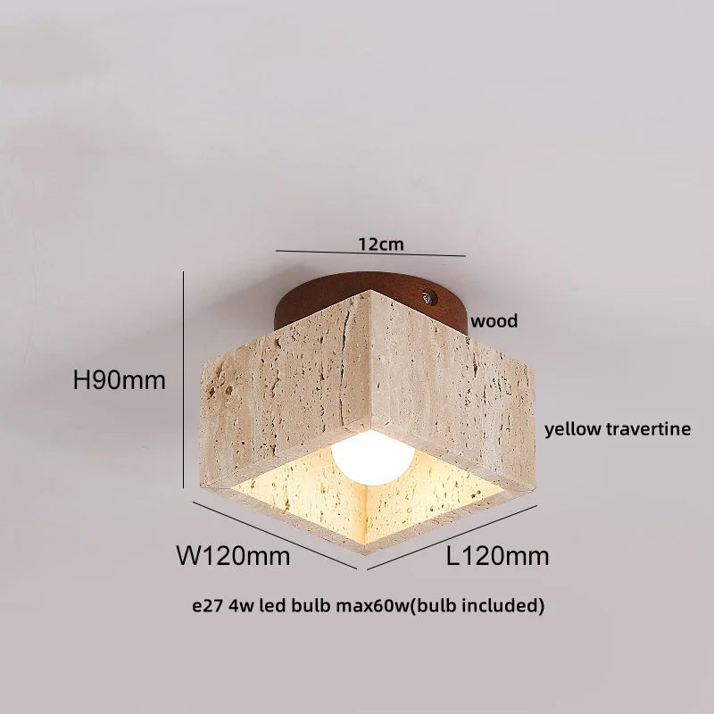 Travero Flush Ceiling Light – Wabi-Sabi Travertine Stone Lamp | Minimalist Natural Lighting for Modern Interiors