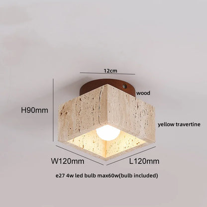 Travero Flush Ceiling Light – Wabi-Sabi Travertine Stone Lamp | Minimalist Natural Lighting for Modern Interiors