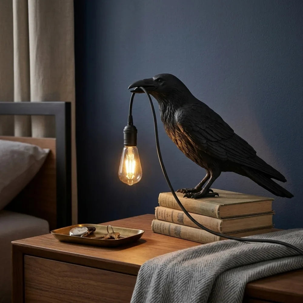 Modern Lucky Bird Resin Table Lamp – Creative LED Decorative Light | Contemporary Bedside Lamp | Designer Home Accent