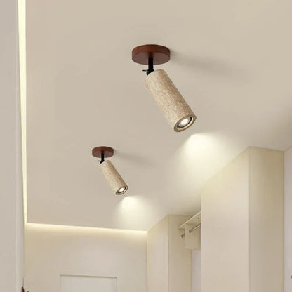 Travero Flush Ceiling Light – Wabi-Sabi Travertine Stone Lamp | Minimalist Natural Lighting for Modern Interiors