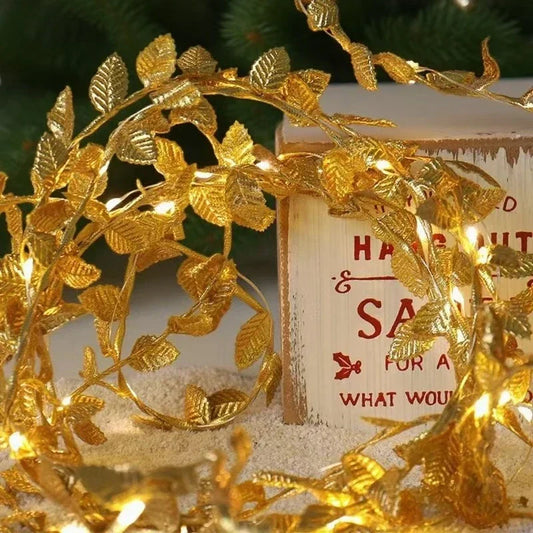 AureaLeaf LED Gold Leaf String Lights – Battery-Powered Decorative Fairy Lights for Home & Festive Celebrations