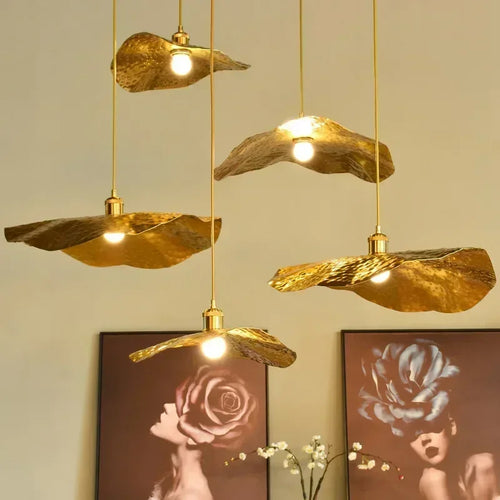 Gold Lotus Pendant Light – Vintage Zen Ceiling Lamp | Luxury Ambient Hanging Lighting