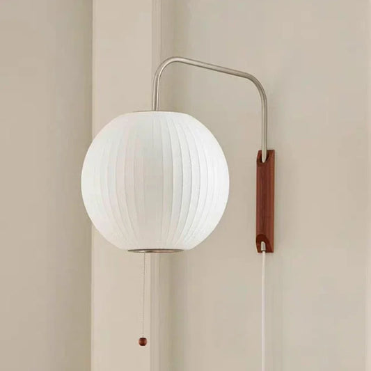 Japandi Silk Wall Light – Handwoven Fabric & Wood Wall Lamp | Soft Ambient Lighting | Contemporary Japanese-Inspired Design