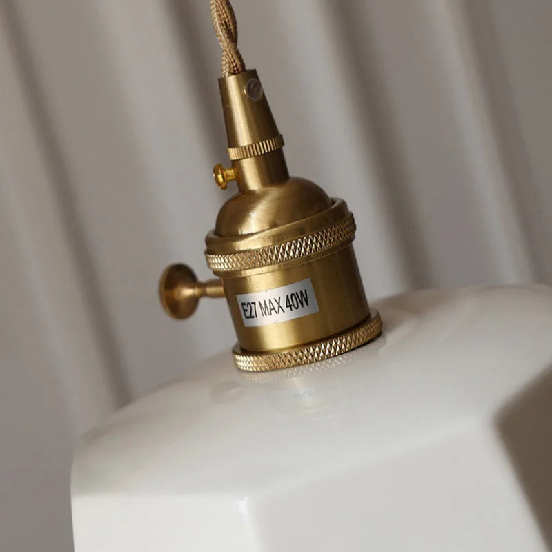 Japanese Ceramic Pendant Light with Brass Finish – Retro Minimalist Hanging Lamp | Warm Ambient Interior Lighting