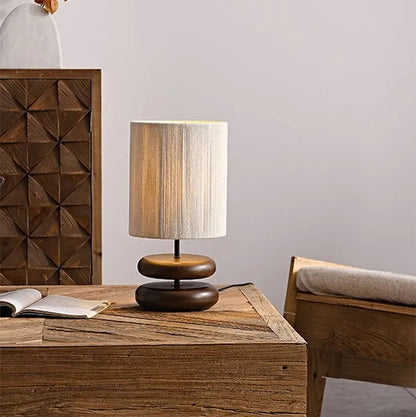 Japanese Wood Table Lamp with Jute Detail – Minimalist LED Bedside Light | Warm Zen Interior Lighting