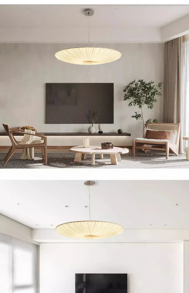 Aethera Ceiling Light – Wabi-Sabi Fabric LED Pendant | Minimalist Floating Disc Lamp for Contemporary Interiors
