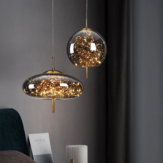 Modern Glass LED Pendant Light – Dimmable Hanging Ceiling Fixture | Luxury Designer Chandelier | Contemporary Home Lighting