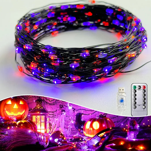 GLOWSPELL LED String Lights – Purple & Orange Halloween Fairy Lights | USB Powered with Remote Control