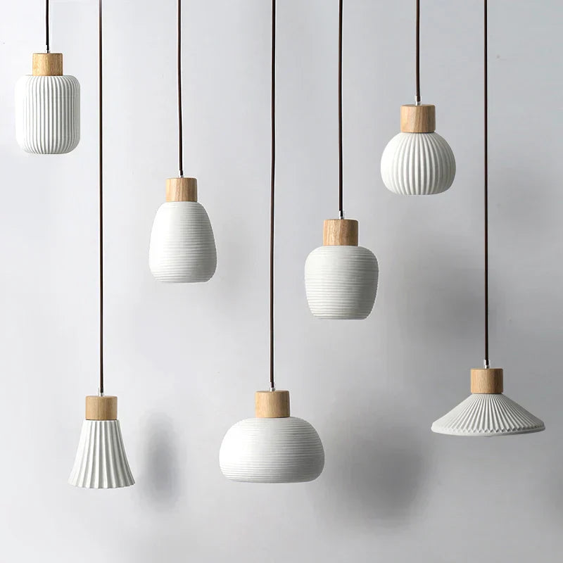 Ceramic & Wood Pendant Light – Modern Nordic LED Hanging Lamp | Natural Contemporary Lighting