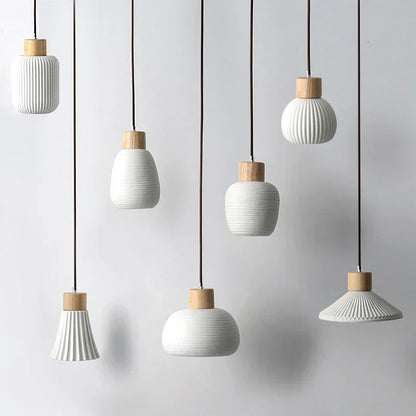 Ceramic & Wood Pendant Light – Modern Nordic LED Hanging Lamp | Natural Contemporary Lighting