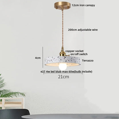 Terrazzo Stone Pendant Light with Copper Detail – Modern LED Ceiling Lamp | Contemporary Designer Lighting