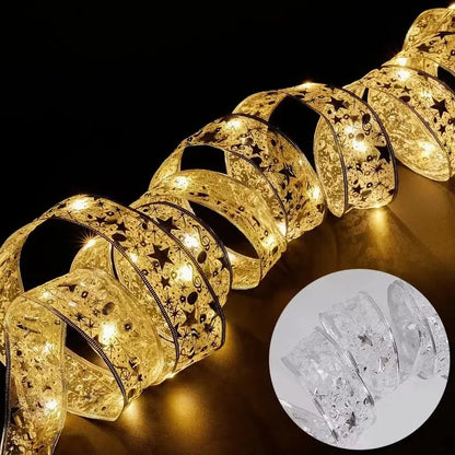 LumiRibbon Gold LED Ribbon String Lights – Decorative Lighted Ribbon for Christmas Trees, Gifts & Festive Displays