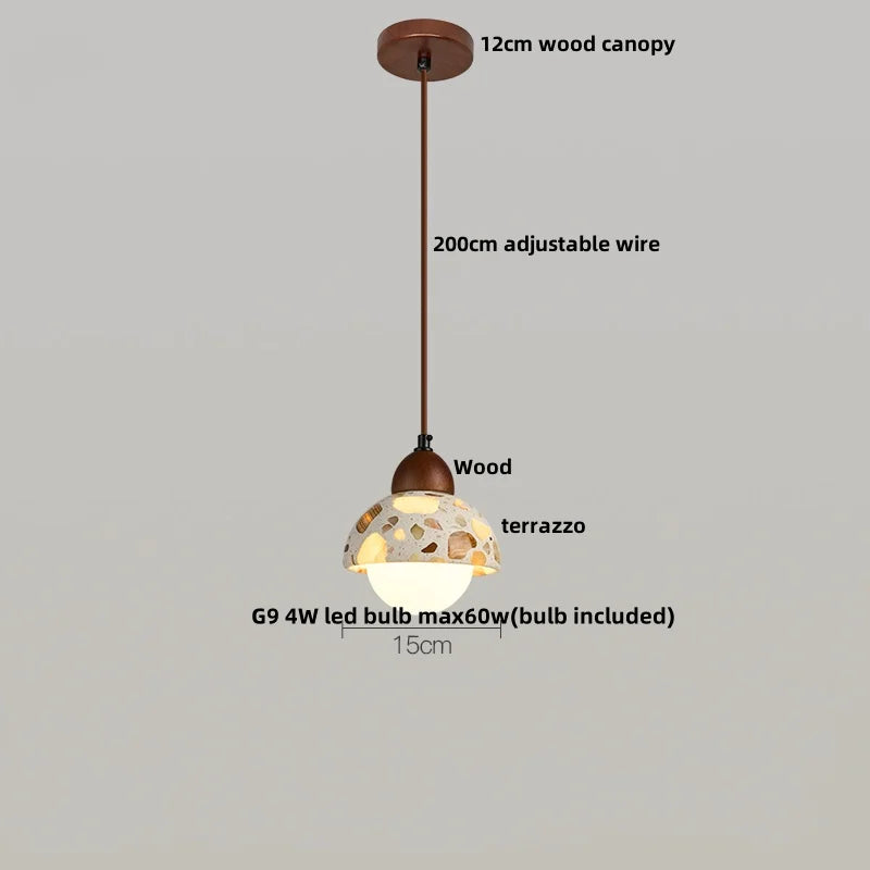 Terrazzo Stone Pendant Light with Copper Detail – Modern LED Ceiling Lamp | Contemporary Designer Lighting