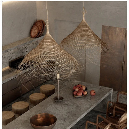 Kaizen Loom Pendant Light – Japandi LED Hanging Lamp | Wabi-Sabi Rattan-Style Ceiling Light for Calm Modern Interiors
