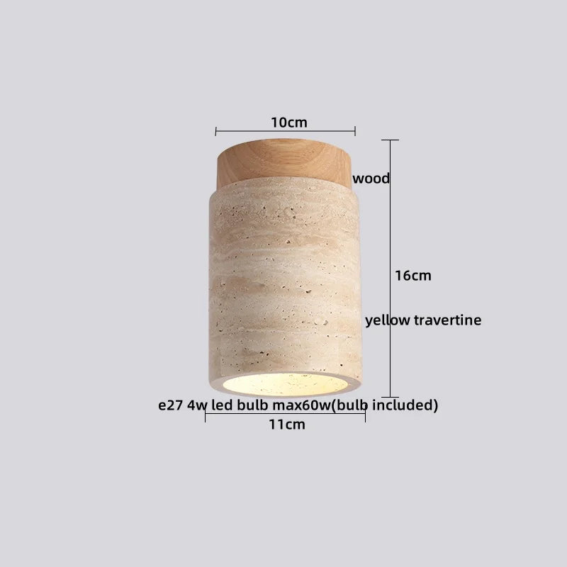 Travero Flush Ceiling Light – Wabi-Sabi Travertine Stone Lamp | Minimalist Natural Lighting for Modern Interiors