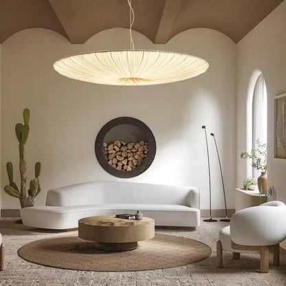 Aethera Ceiling Light – Wabi-Sabi Fabric LED Pendant | Minimalist Floating Disc Lamp for Contemporary Interiors