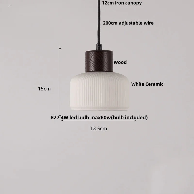 Ceramic & Wood Pendant Light – Modern Nordic LED Hanging Lamp | Natural Contemporary Lighting