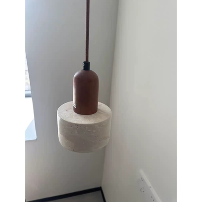 Travertine Stone Pendant Light with Copper Finish – Nordic LED Hanging Lamp | Warm Contemporary Lighting