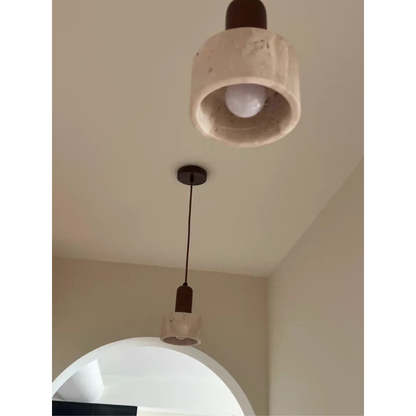 Travertine Stone Pendant Light with Copper Finish – Nordic LED Hanging Lamp | Warm Contemporary Lighting