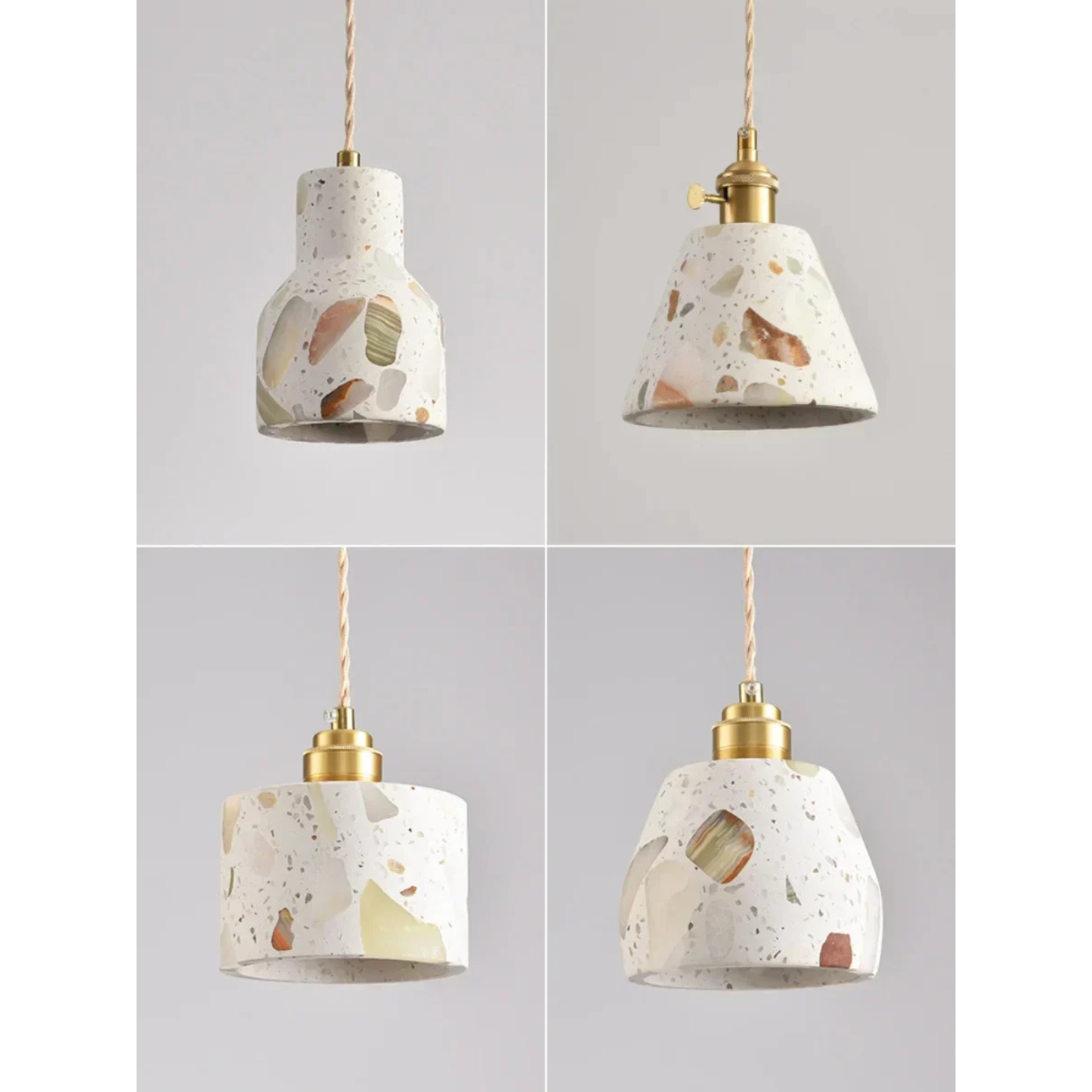 Terrazzo Stone Pendant Light with Copper Detail – Modern LED Ceiling Lamp | Contemporary Designer Lighting