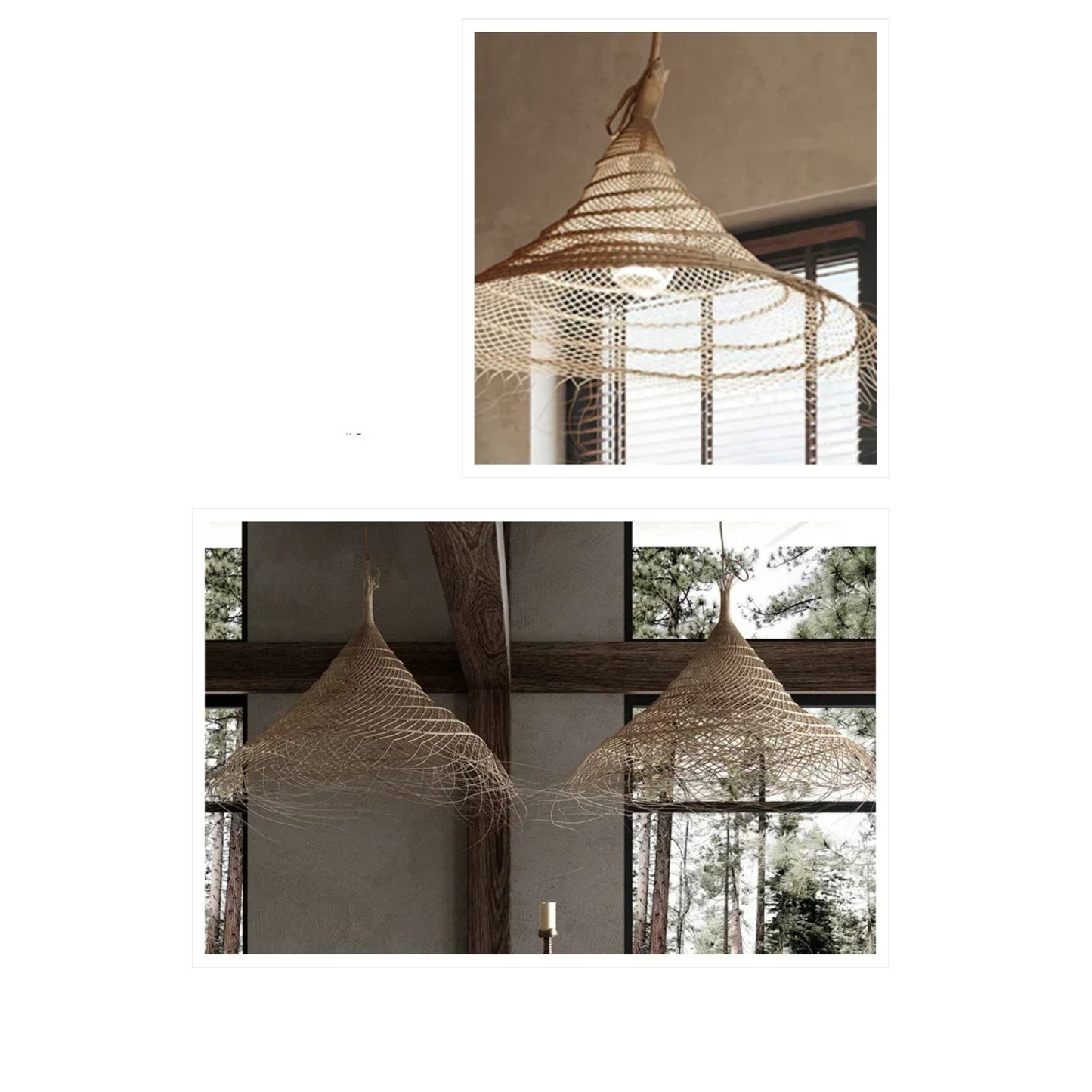 Kaizen Loom Pendant Light – Japandi LED Hanging Lamp | Wabi-Sabi Rattan-Style Ceiling Light for Calm Modern Interiors