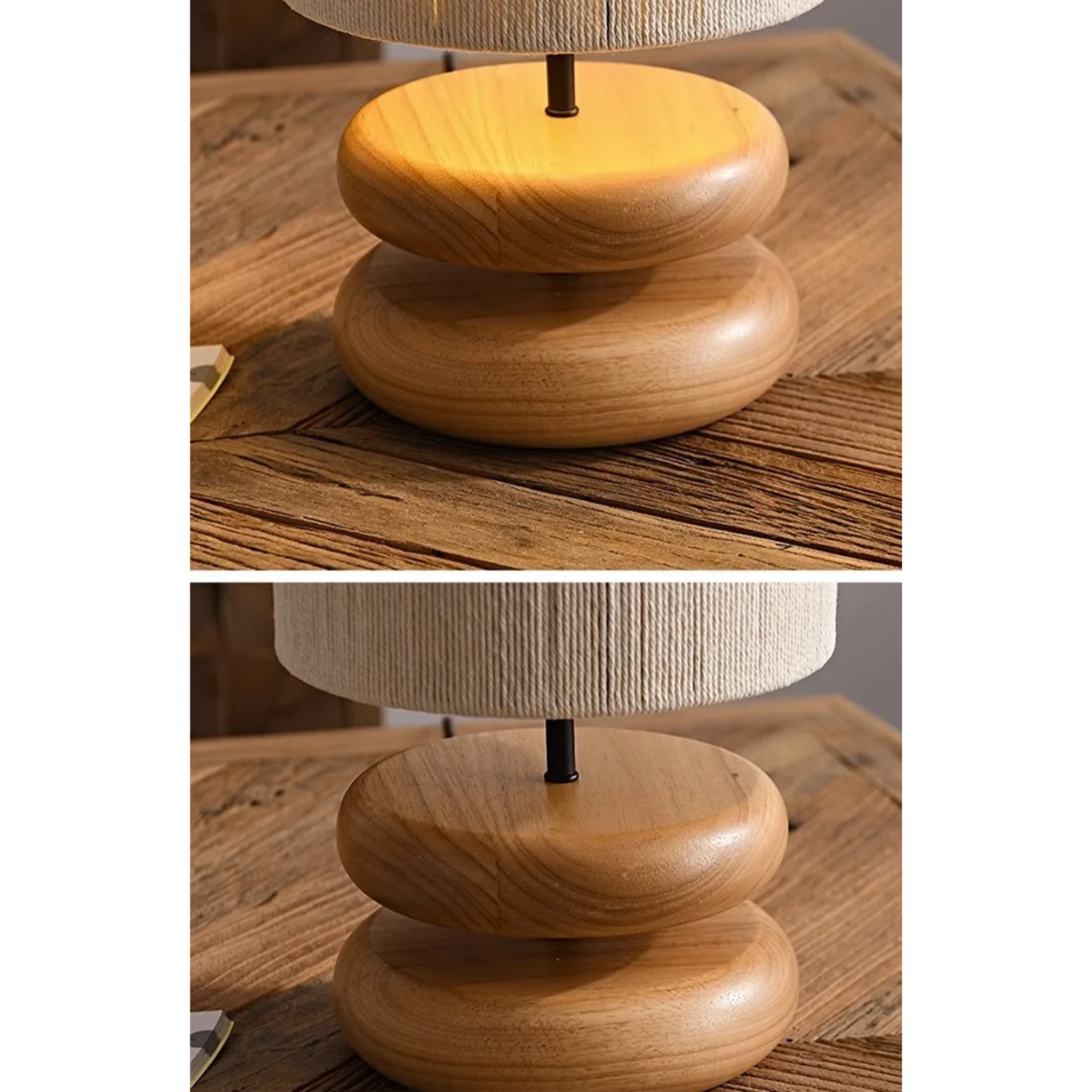 Japanese Wood Table Lamp with Jute Detail – Minimalist LED Bedside Light | Warm Zen Interior Lighting