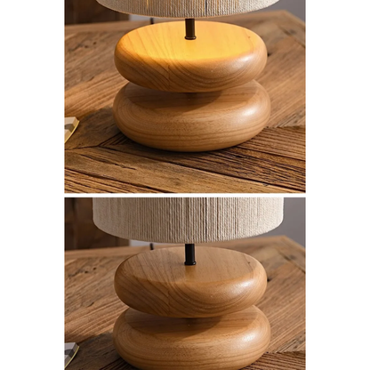 Japanese Wood Table Lamp with Jute Detail – Minimalist LED Bedside Light | Warm Zen Interior Lighting