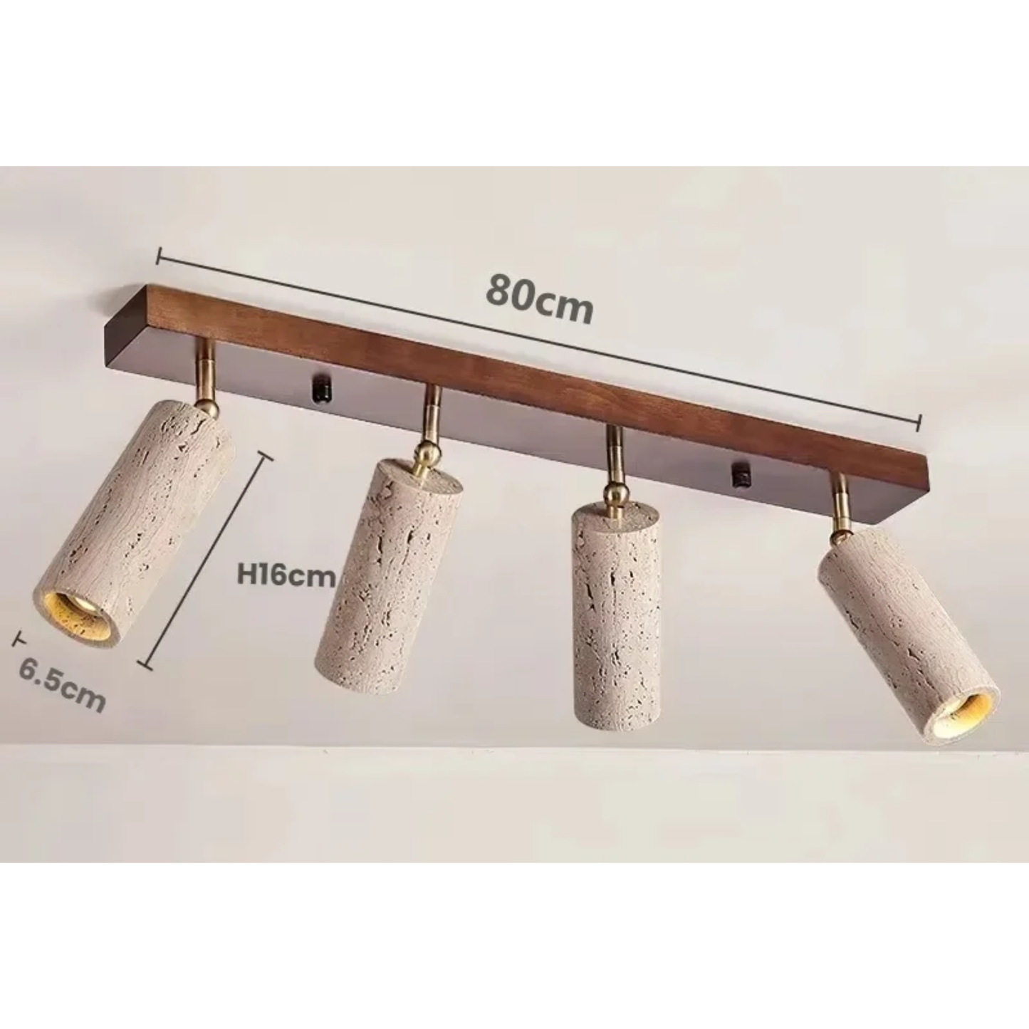 Travertine & Wood Ceiling Spotlight – Wabi-Sabi LED Flush Mount Light | Japandi Accent Interior Lighting