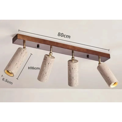Travertine & Wood Ceiling Spotlight – Wabi-Sabi LED Flush Mount Light | Japandi Accent Interior Lighting