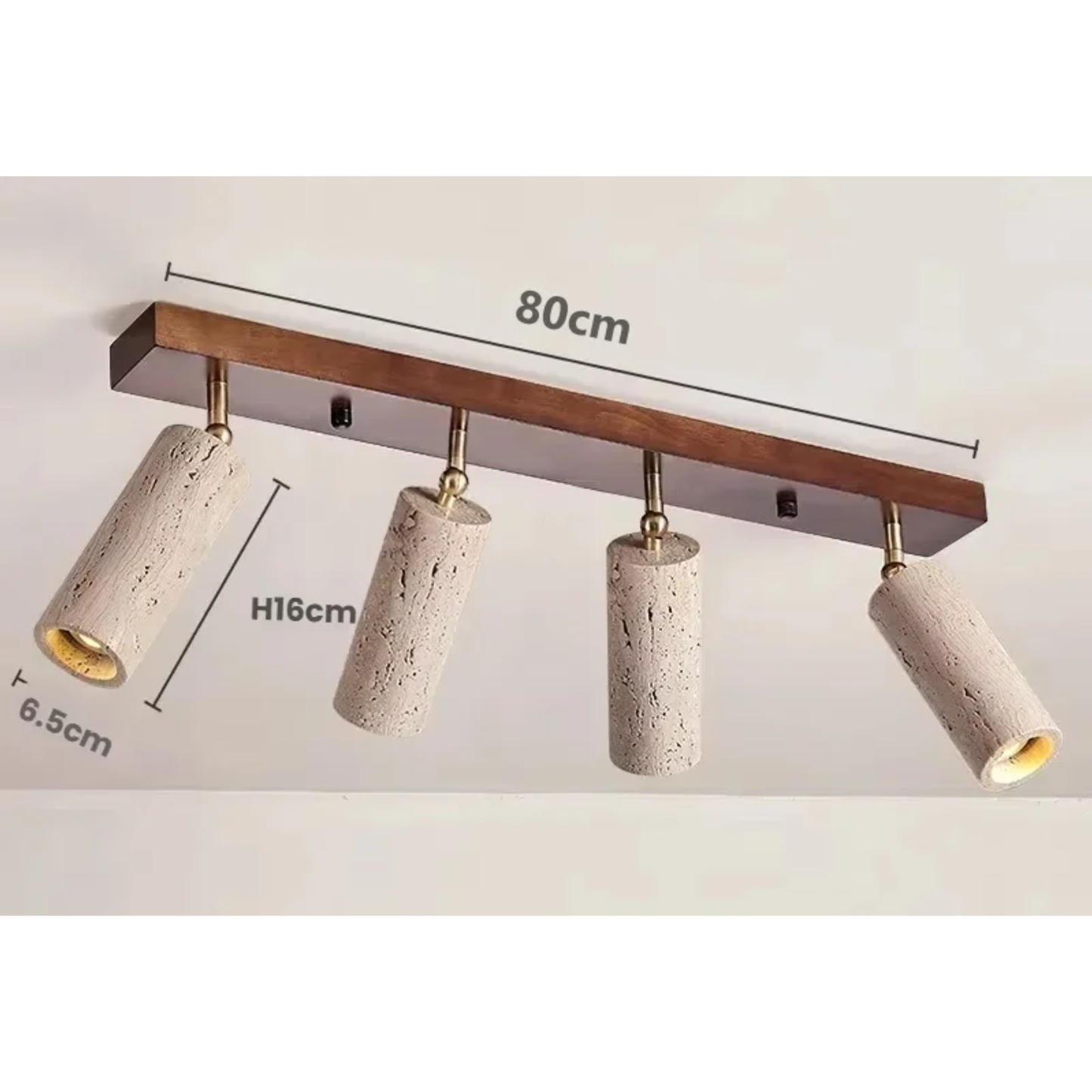 Travertine & Wood Ceiling Spotlight – Wabi-Sabi LED Flush Mount Light | Japandi Accent Interior Lighting
