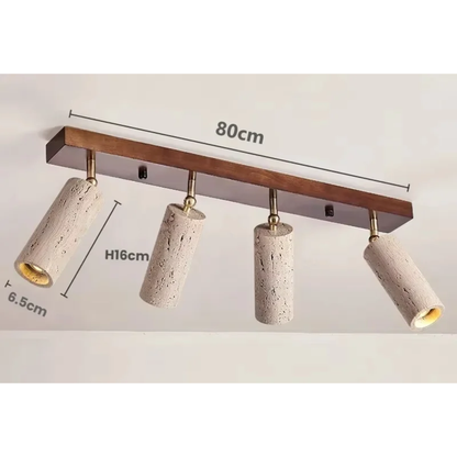 Travertine & Wood Ceiling Spotlight – Wabi-Sabi LED Flush Mount Light | Japandi Accent Interior Lighting