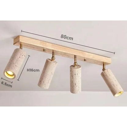 Travertine & Wood Ceiling Spotlight – Wabi-Sabi LED Flush Mount Light | Japandi Accent Interior Lighting