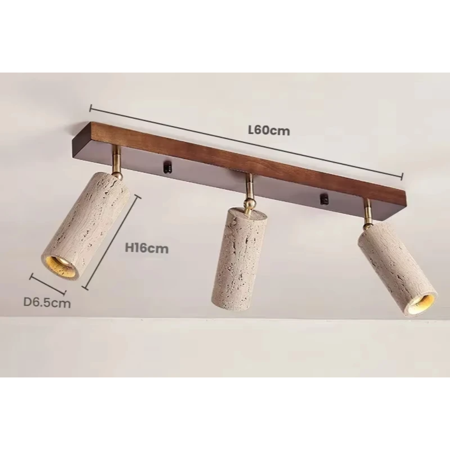 Travertine & Wood Ceiling Spotlight – Wabi-Sabi LED Flush Mount Light | Japandi Accent Interior Lighting