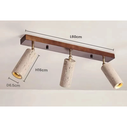 Travertine & Wood Ceiling Spotlight – Wabi-Sabi LED Flush Mount Light | Japandi Accent Interior Lighting