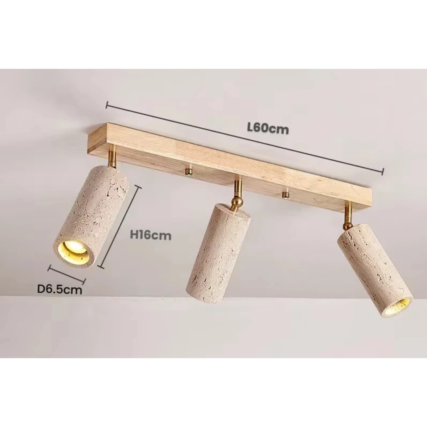 Travertine & Wood Ceiling Spotlight – Wabi-Sabi LED Flush Mount Light | Japandi Accent Interior Lighting