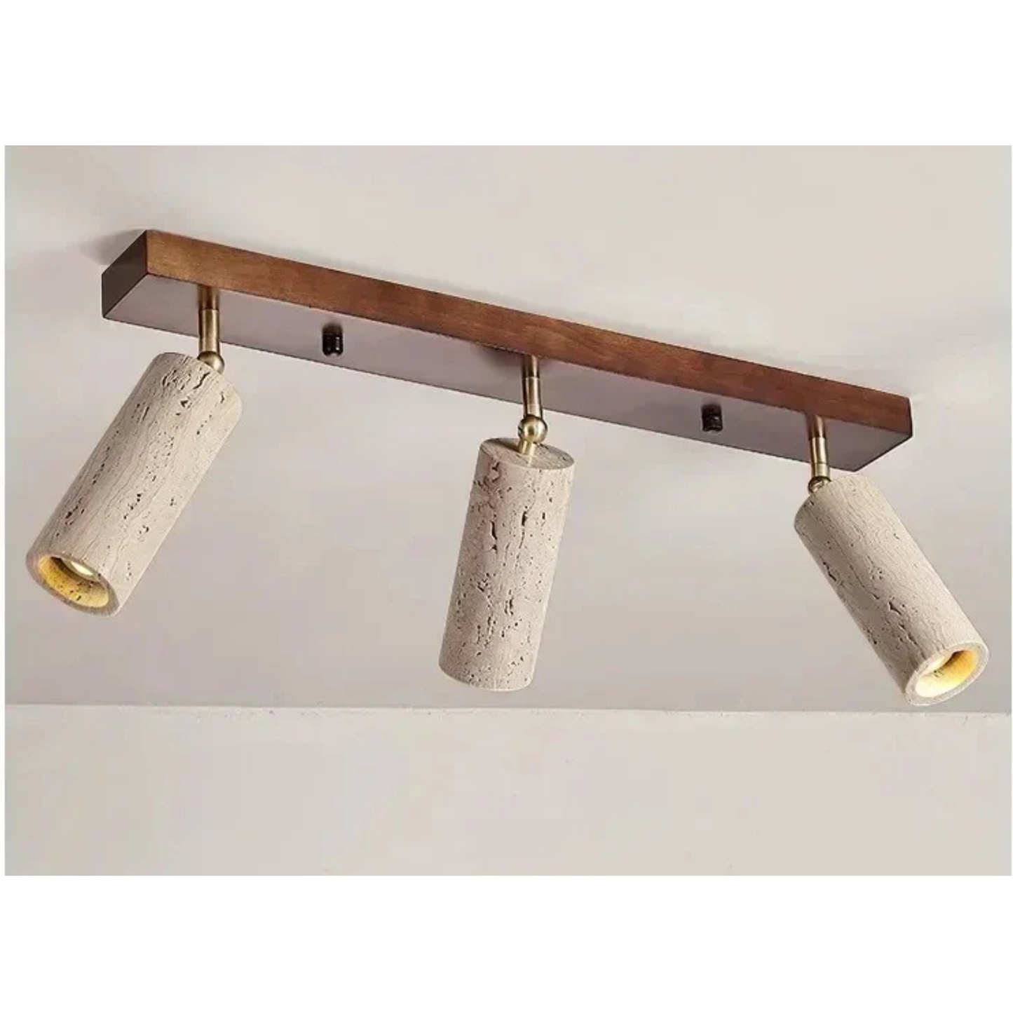 Travertine & Wood Ceiling Spotlight – Wabi-Sabi LED Flush Mount Light | Japandi Accent Interior Lighting
