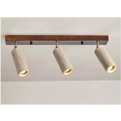 Travertine & Wood Ceiling Spotlight – Wabi-Sabi LED Flush Mount Light | Japandi Accent Interior Lighting