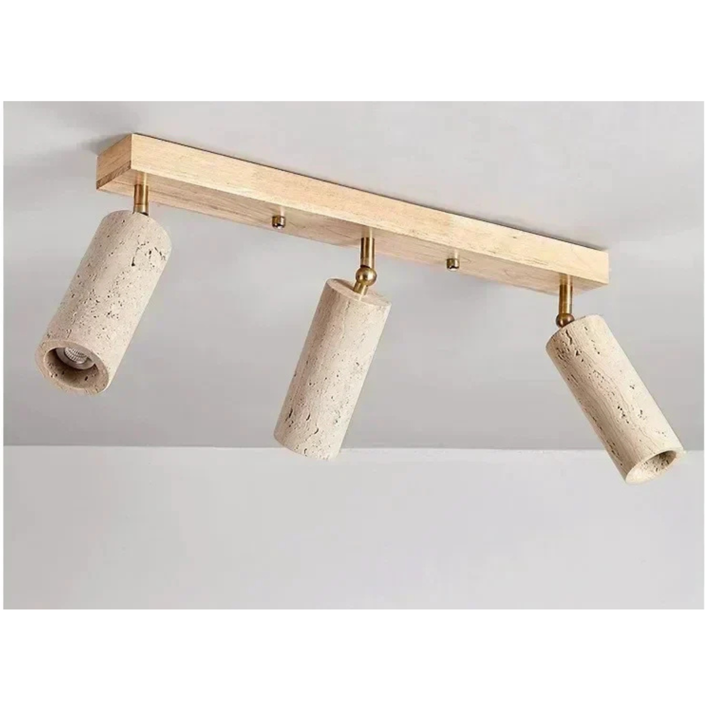 Travertine & Wood Ceiling Spotlight – Wabi-Sabi LED Flush Mount Light | Japandi Accent Interior Lighting