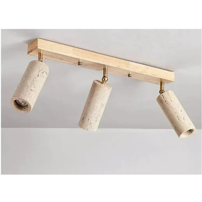 Travertine & Wood Ceiling Spotlight – Wabi-Sabi LED Flush Mount Light | Japandi Accent Interior Lighting