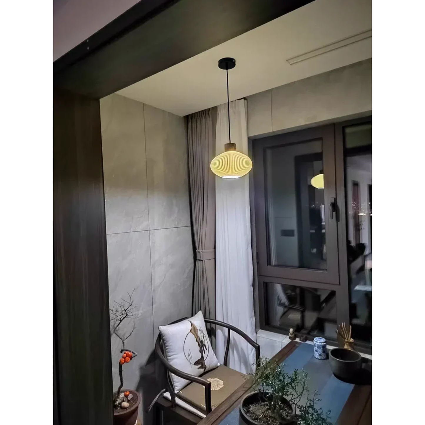 Ceramic & Wood Pendant Light – Modern Nordic LED Hanging Lamp | Natural Contemporary Lighting