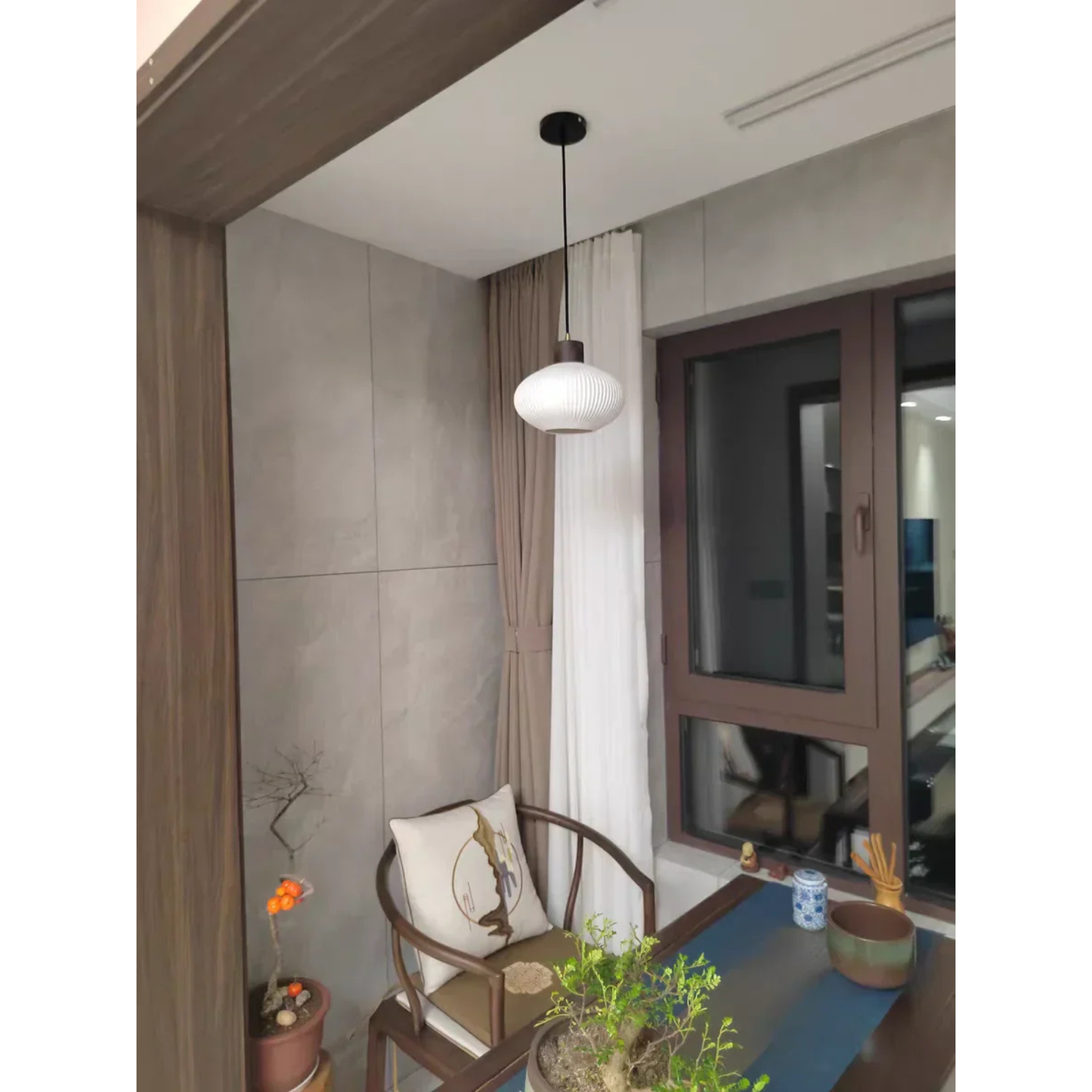 Ceramic & Wood Pendant Light – Modern Nordic LED Hanging Lamp | Natural Contemporary Lighting